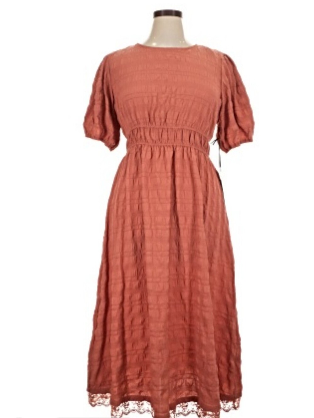 Ava Rose 2XL Rust Textured Maxi Dress Puff Sleeve Lace Trim Plus Size Boho